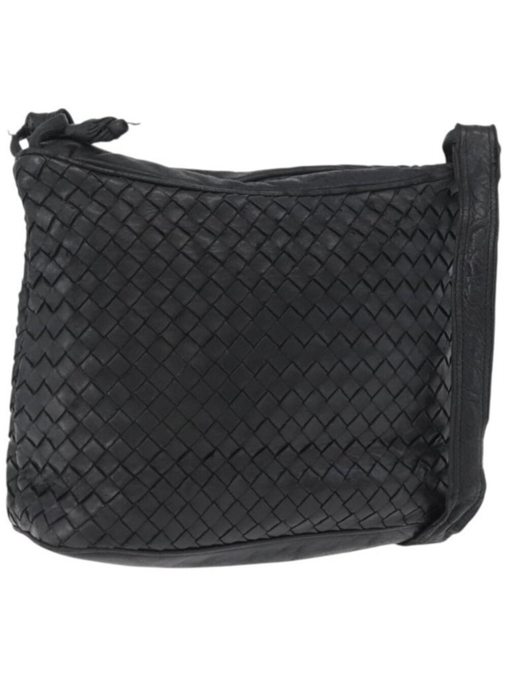 Authentic BOTTEGA VENETA INTRECCIATO Shoulder Bag Leather Black